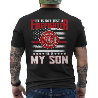 He Not Just A Firefighter He Is My Son Proud Family Usa Flag Mens Back Print T-shirt | Mazezy