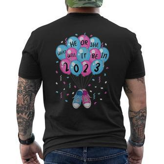 He Or She What Will It Be Gender Reveal Baby Announcement Mens Back Print T-shirt - Seseable