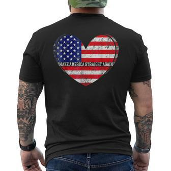Heart Make America Straight Again Political American Flag Men's Back Print T-shirt | Mazezy
