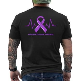 Heartbeat Ribbon Purple Pancreatic Cancer Awareness Support Men's T-shirt Back Print - Thegiftio UK