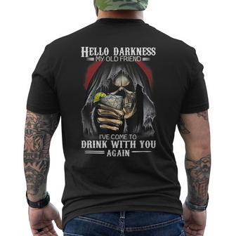 Hello Darkness My Old Friend Ive Come To Drink With You Mens Back Print T-shirt | Mazezy