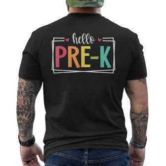 Hello Pre-K First Day Of School Welcome Back To School Mens Back Print T-shirt - Seseable