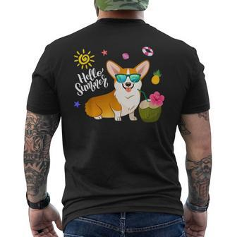 Hello Summer Corgi Dog Lover Tropical Beach Summer Vacation Mens Back Print T-shirt | Mazezy