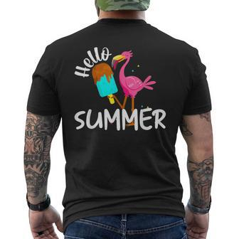 Hello Summer Vacation Ice Cream Popsicle Ice Pink Flamingo Flamingo Funny Gifts Mens Back Print T-shirt | Mazezy