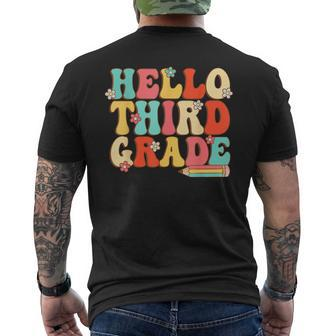 Hello Third Grade Retro Groovy 3Rd Grade Back To School 3Rd Grade Funny Gifts Mens Back Print T-shirt | Mazezy