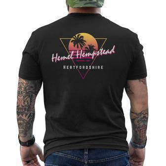 Hemel Hempstead Hertfordshire 80S Retro Graphic Sunset Men's T-shirt Back Print | Mazezy