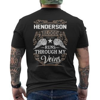 Henderson Name Gift Henderson Blood Runs Throuh My Veins V2 Mens Back Print T-shirt - Seseable