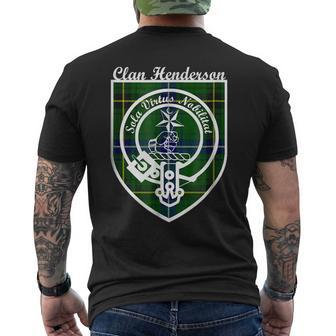 Henderson Surname Last Name Scottish Clan Tartan Badge Crest Funny Last Name Designs Funny Gifts Mens Back Print T-shirt | Mazezy