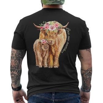 Highland Cattle Lover Cow Calf Farm Love One Another Cute Mens Back Print T-shirt | Mazezy