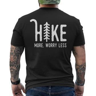 Hike More Worry Less Hiking Outdoors Wild Tree Camping Gifts Mens Back Print T-shirt - Thegiftio UK