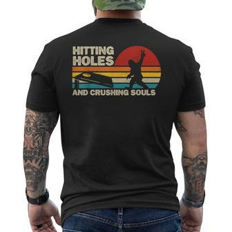 Hitting Holes And Crushing Souls Bigfoot Cornhole Men's T-shirt Back Print | Mazezy