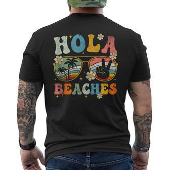 Hola Beaches Groovy Retro Funny Beach Vacation Summer Vacation Funny Gifts Mens Back Print T-shirt | Mazezy