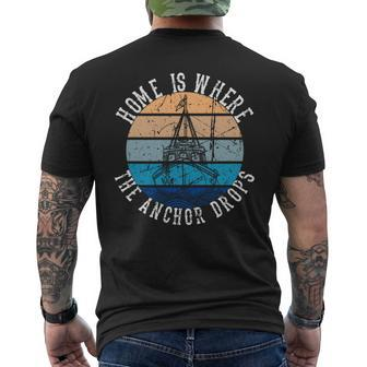 Home Is Where The Anchor Drops Funny Retro Distressed Design Mens Back Print T-shirt | Mazezy