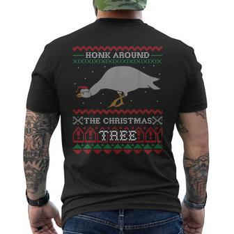 Honking Around The Tree Goose Ugly Christmas Sweater Honk Men's T-shirt Back Print - Monsterry