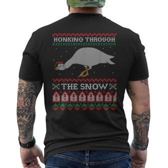 Honking Through The Snow Goose Ugly Christmas Sweater Honk Men's T-shirt Back Print | Mazezy
