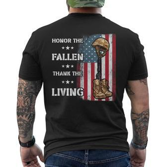Honor American Us Flag Fallen Thank Living For Memorial Day Mens Back Print T-shirt | Mazezy