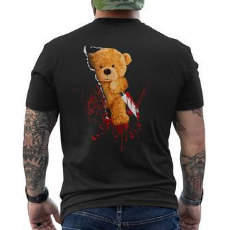Horror Teddy Bear Cuts Through Fabric Halloween Blood Fun Teddy Bear Men's T-shirt Back Print | Mazezy