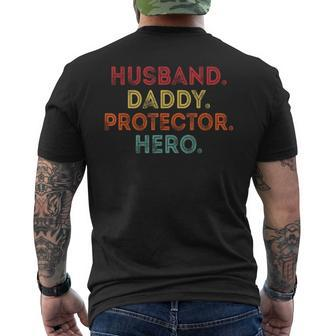 Husband Daddy Protector Hero Dad Fathers Day Vintage Mens Back Print T-shirt | Mazezy
