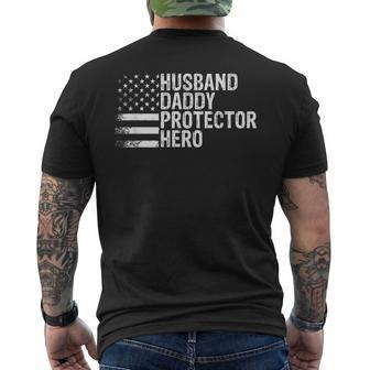 Husband Daddy Protector Hero Fathers Day Gift Mens Back Print T-shirt | Mazezy