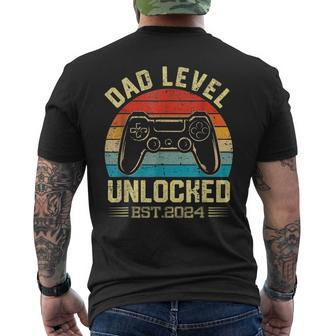 I Leveled Up To Dad 2024 Promoted To Daddy Level Unlocked Mens Back Print T-shirt | Mazezy