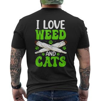 I Love Weed And Cats Funny Cat Lover Leaf Marijuana Cannabis Mens Back Print T-shirt | Mazezy