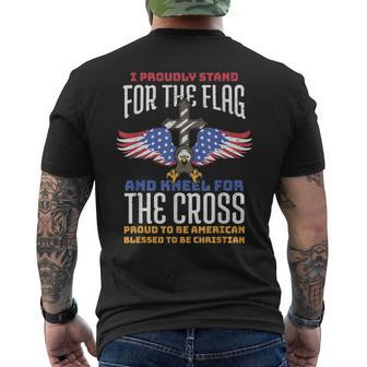 I Proudly Stand For The Flag And Kneel For The Cross Veteran Mens Back Print T-shirt | Mazezy