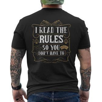 I Read The Rules So You Dont Have To Board Games Cards Games Funny Gifts Mens Back Print T-shirt | Mazezy DE