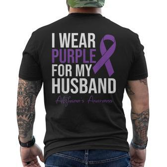 I Wear Purple For My Husband Alzheimers Awareness Mens Back Print T-shirt | Mazezy