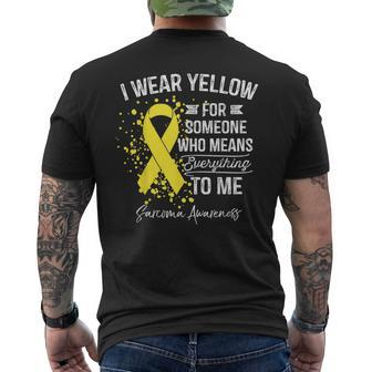 I Wear Yellow Sarcoma Cancer Yellow Ribbon Awareness Mens Back Print T-shirt | Mazezy
