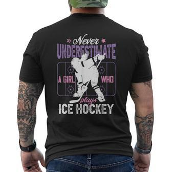 Ice Hockey Girl Never Underestimate A Girl Who Plays Hockey Hockey Funny Gifts Mens Back Print T-shirt | Mazezy