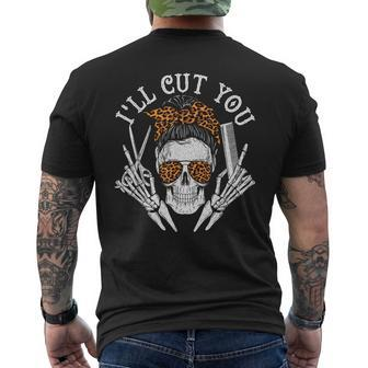 I'll Cut You Skull Hairdresser Hairstyle Haircutter Barber Men's T-shirt Back Print | Mazezy