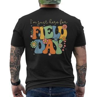 Im Just Here For Field Day Groovy Retro Last Day Of School Mens Back Print T-shirt | Mazezy