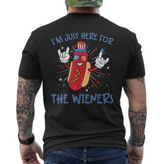 Im Just Here For The Wieners Hot Dog Cartoon 4Th Of July Men's Crewneck Short Sleeve Back Print T-shirt - Monsterry