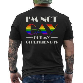 Im Not Gay But My Girlfriend Is Lgbt Pride Gift Mens Back Print T-shirt | Mazezy