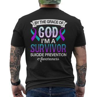 I’M A Survivor Suicide Prevention Teal & Purple Ribbon Men's T-shirt Back Print - Monsterry UK