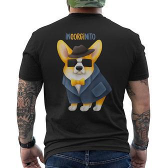 Incorginito Corgi Cute Funny Dog Pun Detective Incognito Mens Back Print T-shirt | Mazezy