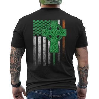 Irish American Flag Ireland Flag St Patricks Day Cross Men's T-shirt Back Print - Seseable