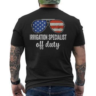 Irrigation Specialist Off Duty American Flag Sunglasses Men's T-shirt Back Print | Mazezy