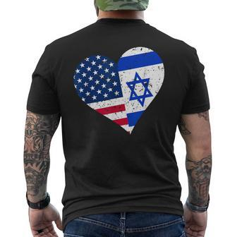 Israel Usa Heart Distressed Israeli American Flag Men's T-shirt Back Print - Monsterry AU