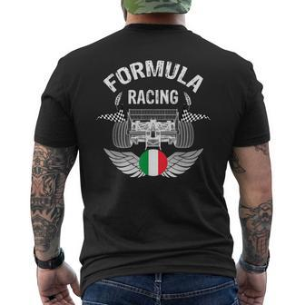 Italian Auto Race Italy Flag Formula Racing Car Blueprint Mens Back Print T-shirt | Mazezy