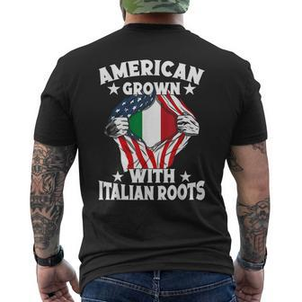 Italy American Grown With Italian Roots Proud Italian Mens Back Print T-shirt | Mazezy