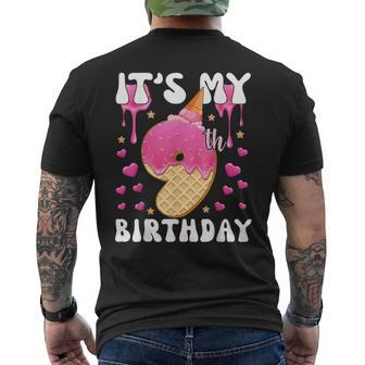 Its My 9Th Birthday Ice Cream Cone Happy 9 Years Old Girl Mens Back Print T-shirt | Mazezy