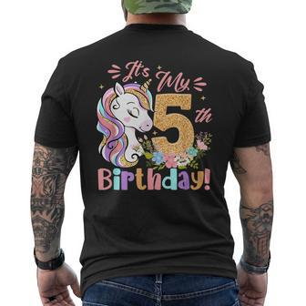 Its My Birthday Unicorn Girls 5 Year Old 5Th Birthday Gift Mens Back Print T-shirt - Seseable