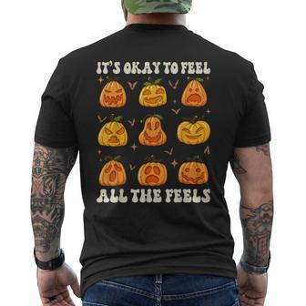 It's Okay To Feel All The Feels Pumpkin Emotion Thanksgiving Men's T-shirt Back Print - Seseable