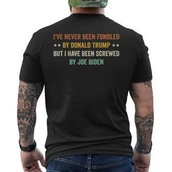 Ive Never Been Fondled By Donald Trump But I Have Been Mens Back Print T-shirt | Mazezy