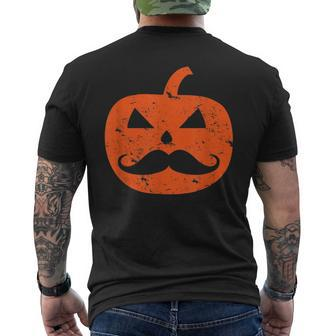 Jack O Lantern Mustache Pumpkin Vintage Distressed Halloween Pumpkin Funny Gifts Mens Back Print T-shirt | Mazezy