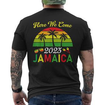 Jamaica 2023 Here We Come Family Vacation Trip Family Vacation Funny Designs Funny Gifts Mens Back Print T-shirt | Mazezy