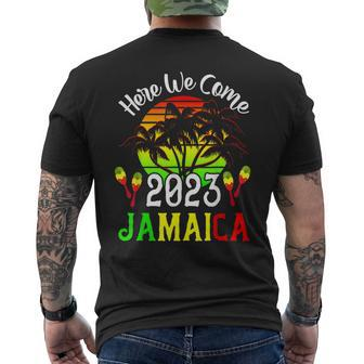 Jamaica 2023 Here We Come Jamaican Family Vacation Trip Mens Back Print T-shirt | Mazezy