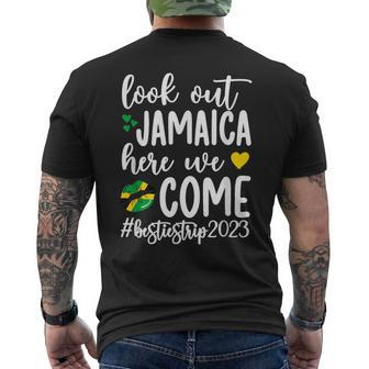 Jamaica Here We Come Besties Trip 2023 Best Friend Vacation Men's T-shirt Back Print | Mazezy