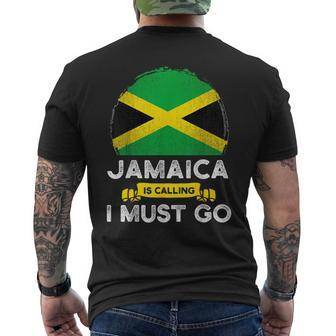 Jamaica Is Calling I Must Go Jamaican Heritage Roots Flag Men's T-shirt Back Print | Mazezy